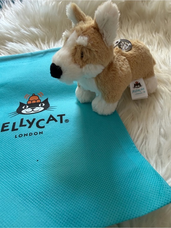 Jellycat Accessories - Jellycat Tan and White Corgi Plush Keychain with Black Nose